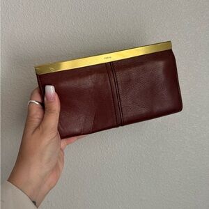 Fossil‎ Leather Wallet Clutch Brown Brass Frame